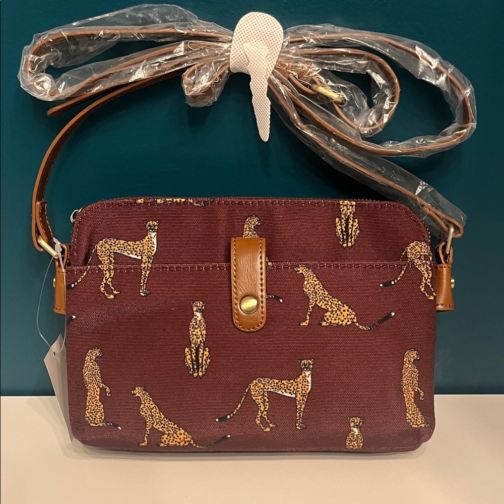 Modcloth Burgundy Camp Director Cheetah Crossbody Bag